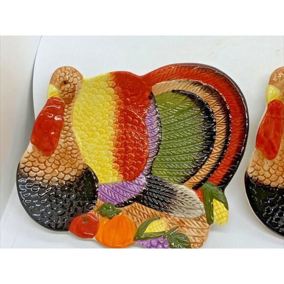 Small Turkey Shaped Thanksgiving Serving Home Decor Plates - Picture 2 of 7